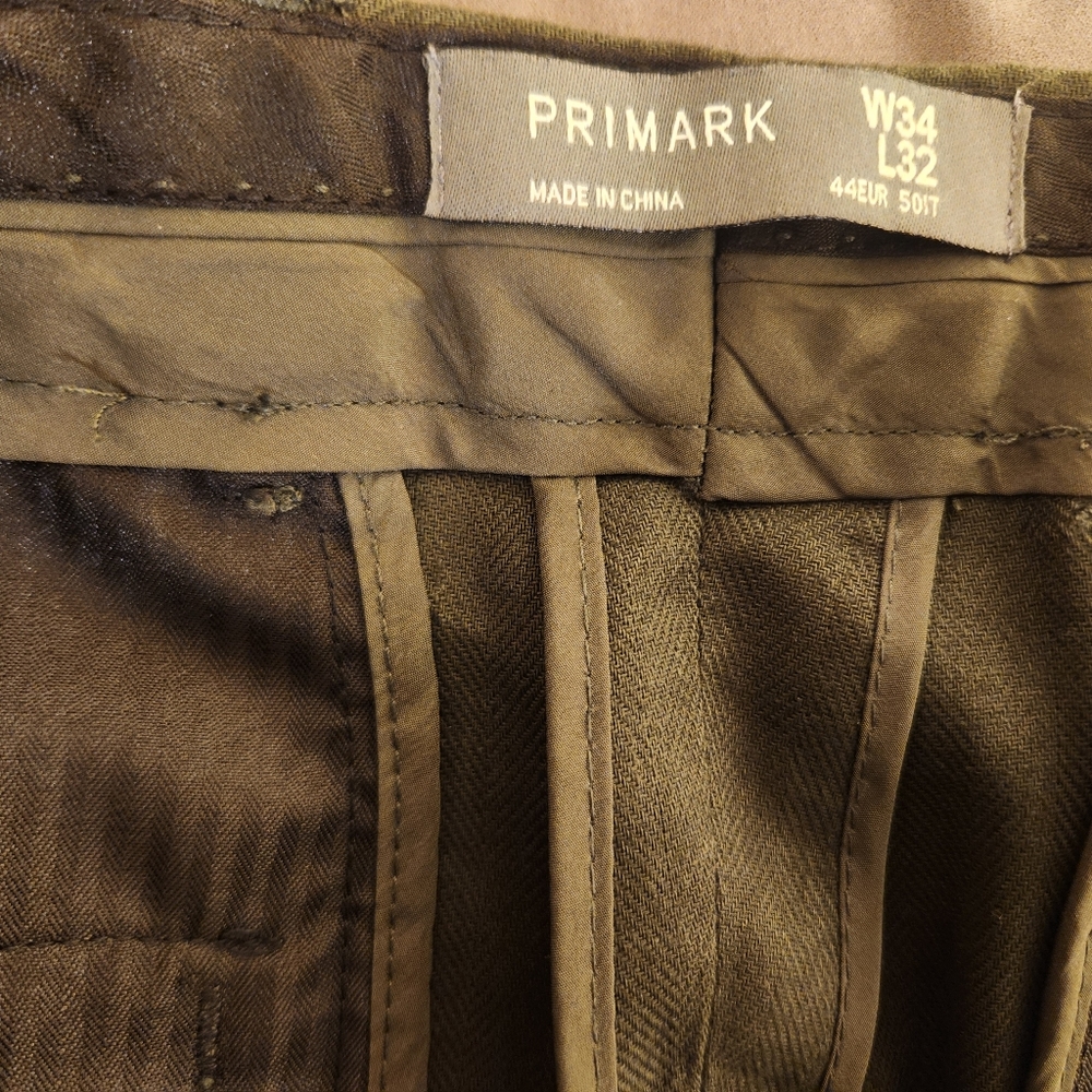 Primark Olive Green Men's Linen & Cotton Slim Cut Single Breasted Suit Size 46R - Picture 15 of 16